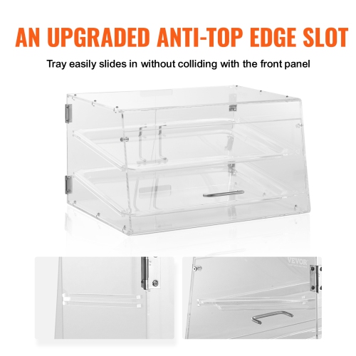 VEVOR 2-Tier Pastry Display Case, Commercial Countertop Bakery Display Case, Acrylic Display Box with Rear Door Access & Removable Shelves, Keep