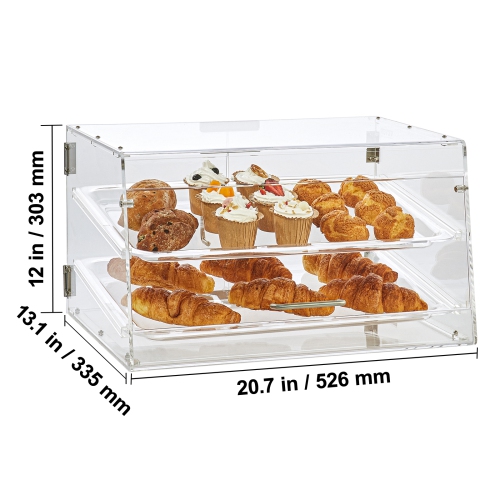 VEVOR 2-Tier Pastry Display Case, Commercial Countertop Bakery Display Case, Acrylic Display Box with Rear Door Access & Removable Shelves, Keep