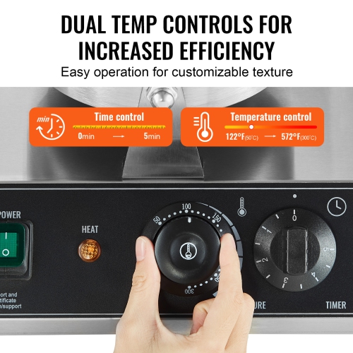 VEVOR 2460W Commercial Waffle Maker, Dual-Head Round Waffle Baker Machine, Non-Stick Stainless Steel Belgian Waffle Iron with Temp and Time Control,