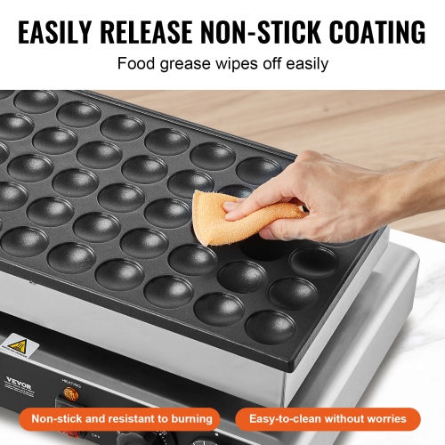 VEVOR 50PCS Mini Dutch Pancake Maker, 43mm Diameter Dorayaki Baker Machine, 1700W Commercial Electric Poffertjes Grill, Non-stick Stainless Steel,