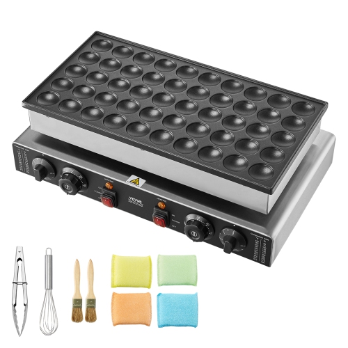 VEVOR 50PCS Mini Dutch Pancake Maker, 43mm Diameter Dorayaki Baker Machine, 1700W Commercial Electric Poffertjes Grill, Non-stick Stainless Steel,