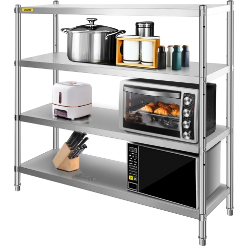 VEVOR  60X18.5 Inch Stainless Steel Shelving, 4 Tier Adjustable Shelf Storage Unit Stainless Steel Heavy Duty Shelving for Kitchen Commercial Office