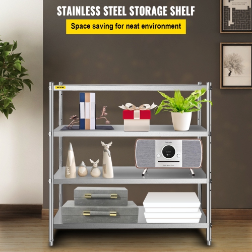 VEVOR 60x18.5 Inch Stainless Steel Shelving, 4 Tier Adjustable Shelf Storage Unit Stainless Steel Heavy Duty Shelving for Kitchen Commercial Office