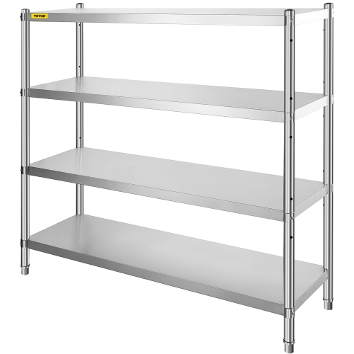VEVOR 60x18.5 Inch Stainless Steel Shelving, 4 Tier Adjustable Shelf Storage Unit Stainless Steel Heavy Duty Shelving for Kitchen Commercial Office