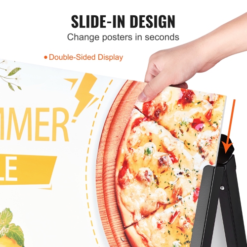 VEVOR 24x36 Inch A Frame Sidewalk Sign, Heavy Duty Slide-in Signboard Holder, Double-Sided Folding Sandwich Board Signs, Steel Pavement Sign Poster