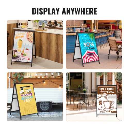 VEVOR 24x36 Inch A Frame Sidewalk Sign, Heavy Duty Slide-in Signboard Holder, Double-Sided Folding Sandwich Board Signs, Steel Pavement Sign Poster