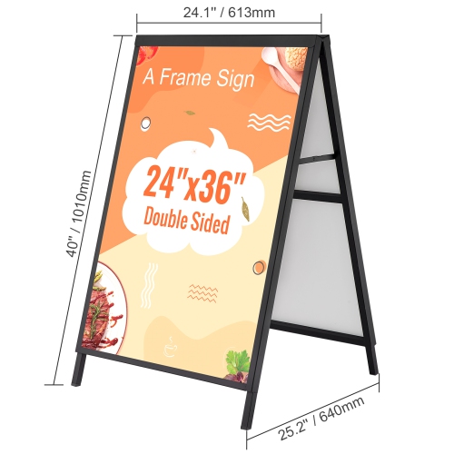 VEVOR 24x36 Inch A Frame Sidewalk Sign, Heavy Duty Slide-in Signboard Holder, Double-Sided Folding Sandwich Board Signs, Steel Pavement Sign Poster