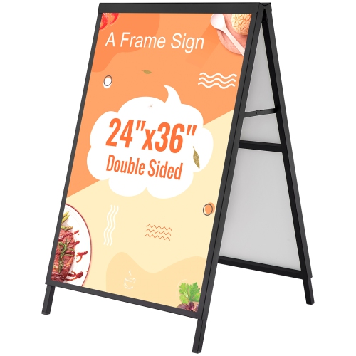 VEVOR 24x36 Inch A Frame Sidewalk Sign, Heavy Duty Slide-in Signboard Holder, Double-Sided Folding Sandwich Board Signs, Steel Pavement Sign Poster