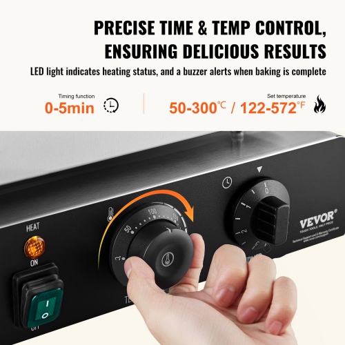 VEVOR 2000W Electric Donut Maker, Commercial Doughnut Machine with Non-stick Surface, 9 Holes Double-Sided Heating Waffle Machine Makes 9 Doughnuts,