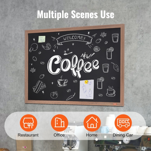 Tableau magnétique à craie de 35 x 46&nbsp;po de VEVOR, affiches suspendues avec craies, tableau en bois rétro, calendrier encadré brun rustique et