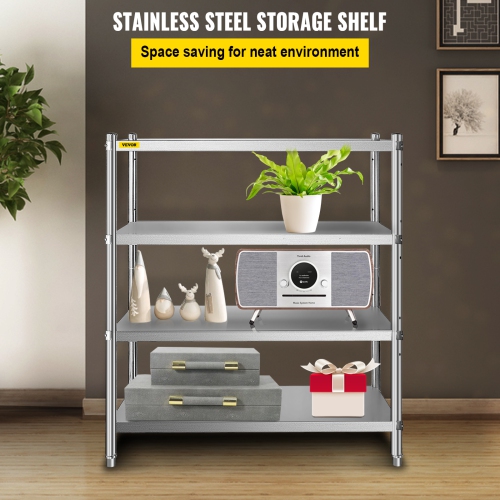VEVOR 46.8x18.5 Inch Stainless Steel Shelving, 4 Tier Adjustable Shelf Storage Unit Stainless Steel Heavy Duty Shelving for Kitchen Commercial Office