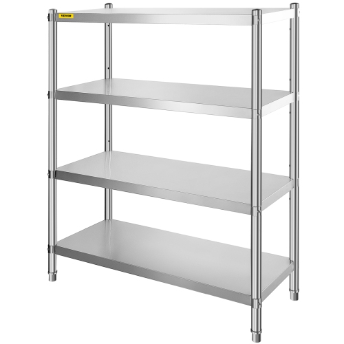 VEVOR 46.8x18.5 Inch Stainless Steel Shelving, 4 Tier Adjustable Shelf Storage Unit Stainless Steel Heavy Duty Shelving for Kitchen Commercial Office