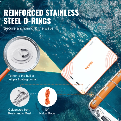 VEVOR 8 x 5FT Inflatable Floating Dock, Dock Platform, Non-Slip Water Floating Dock Mat with Carrying Bag & Detachable Ladder, Floating Platform