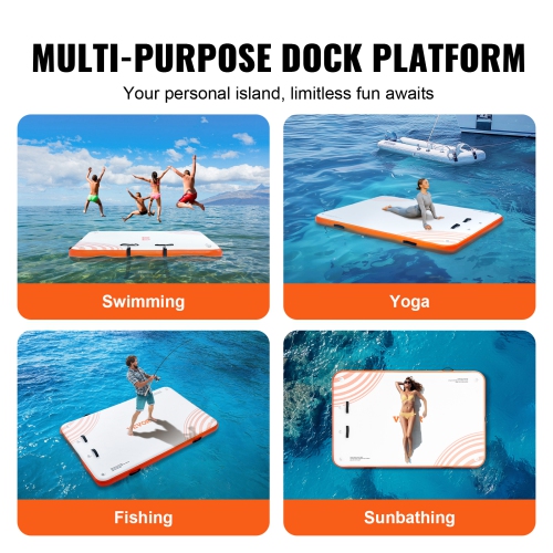 VEVOR 8 x 5FT Inflatable Floating Dock, Dock Platform, Non-Slip Water Floating Dock Mat with Carrying Bag & Detachable Ladder, Floating Platform