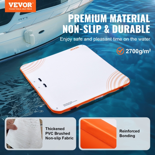 VEVOR 7 x 7FT Inflatable Floating Dock, Dock Platform, Non-Slip Water Floating Dock Mat with Carrying Bag & Detachable Ladder, Floating Platform