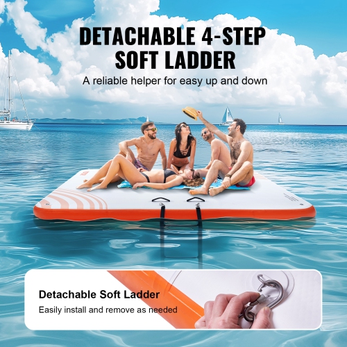 VEVOR 7 x 7FT Inflatable Floating Dock, Dock Platform, Non-Slip Water Floating Dock Mat with Carrying Bag & Detachable Ladder, Floating Platform