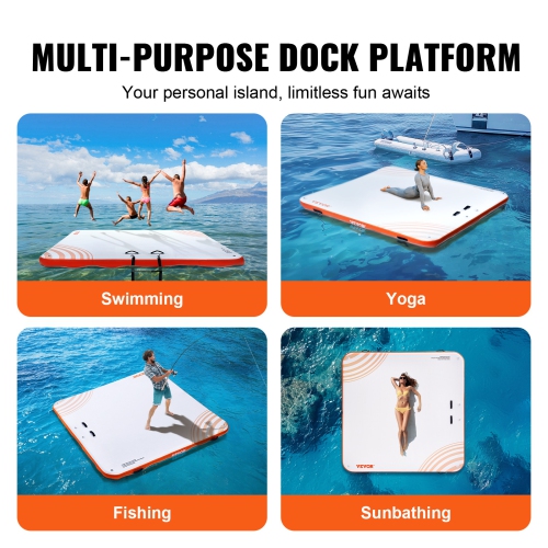 VEVOR 7 x 7FT Inflatable Floating Dock, Dock Platform, Non-Slip Water Floating Dock Mat with Carrying Bag & Detachable Ladder, Floating Platform