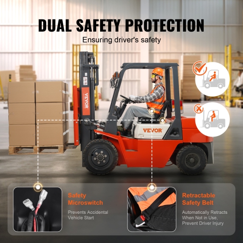 VEVOR 6.3-13.4 inch Universal Forklift Seat,Fold Down Tractor Seat with Adjustable Angle Back,Micro Switch and Retractable Seatbelt,Slot Forklift
