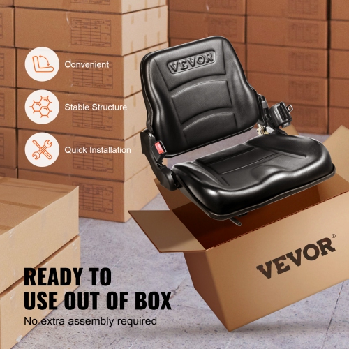VEVOR 6.3-13.4 inch Universal Forklift Seat,Fold Down Tractor Seat with Adjustable Angle Back,Micro Switch and Retractable Seatbelt,Slot Forklift