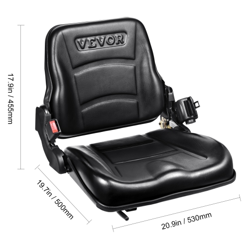 VEVOR 6.3-13.4 inch Universal Forklift Seat,Fold Down Tractor Seat with Adjustable Angle Back,Micro Switch and Retractable Seatbelt,Slot Forklift