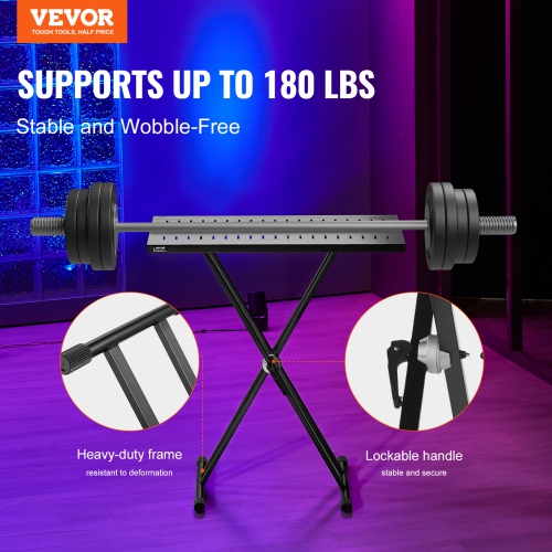 VEVOR 32" x 20" DJ Table Stand, DJ Laptop and Controller Stand, Lightweight DJ Desk DJ Booth Height DJ Stand, Foldable Double-X Braced Keyboard Stand