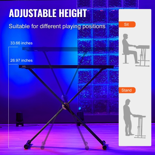 VEVOR 32" x 20" DJ Table Stand, DJ Laptop and Controller Stand, Lightweight DJ Desk DJ Booth Height DJ Stand, Foldable Double-X Braced Keyboard Stand