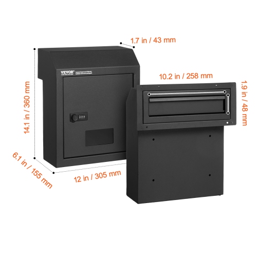 VEVOR 12" Through The Door Key Drop Box, Heavy Duty Steel Through the Door Mailbox with Combination Lock, Mail Drop Box, Black