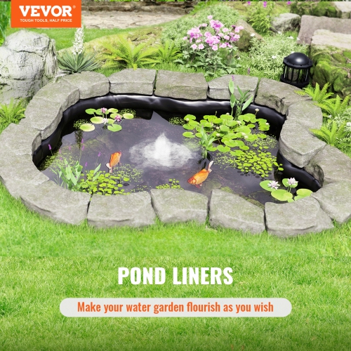 VEVOR 10 x 15 ft Pond Liner, 45 Mil Thickness, Pliable EPDM Material Pond Skins, Easy Cutting for Fish or Koi Ponds,Water Features, Waterfall Base