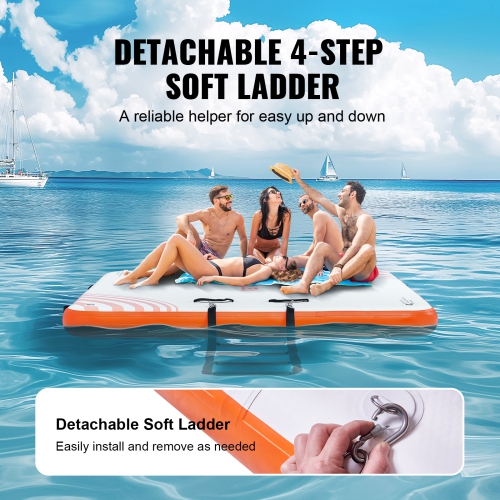 VEVOR 6 x 5FT Inflatable Floating Dock, Non-Slip Water Floating Dock Mat with Portable Carrying Bag & Detachable Ladder, Floating Platform Island
