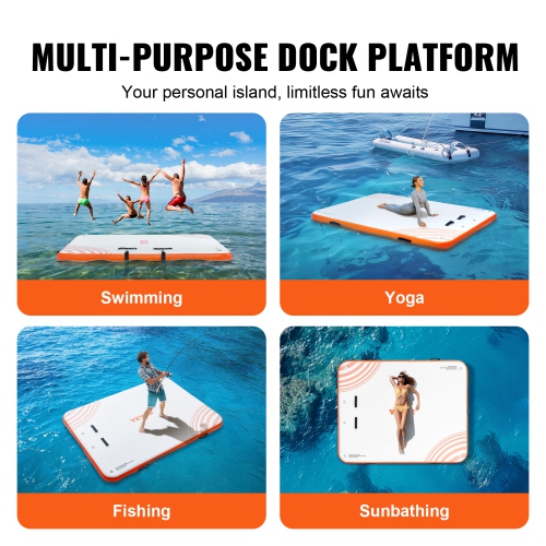 VEVOR 6 x 5FT Inflatable Floating Dock, Non-Slip Water Floating Dock Mat with Portable Carrying Bag & Detachable Ladder, Floating Platform Island
