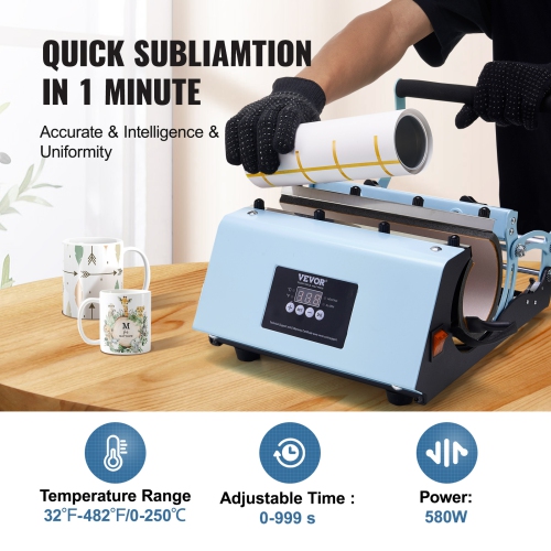 VEVOR 11-30oz Tumbler Heat Press Machine, Heat Up Fast and Even, Tumbler Press with Sublimation Paper, Tape and Gloves, Temp and Time Setting, for