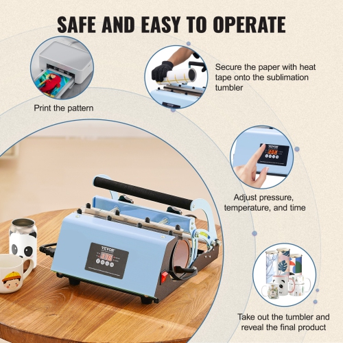 VEVOR 11-30oz Tumbler Heat Press Machine, Heat Up Fast and Even, Tumbler Press with Sublimation Paper, Tape and Gloves, Temp and Time Setting, for