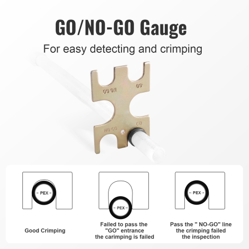 VEVOR 1/2" and 3/4" PEX Crimping Tool, Dual Head Combo PEX Crimper Tool for PEX Copper Crimp Rings, Compact Plumbing Crimp Tool with Go/No-Go Gauge,