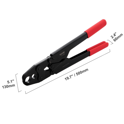 VEVOR 1/2" and 3/4" PEX Crimping Tool, Dual Head Combo PEX Crimper Tool for PEX Copper Crimp Rings, Compact Plumbing Crimp Tool with Go/No-Go Gauge,