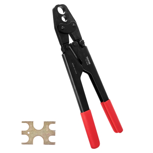 VEVOR 1/2" and 3/4" PEX Crimping Tool, Dual Head Combo PEX Crimper Tool for PEX Copper Crimp Rings, Compact Plumbing Crimp Tool with Go/No-Go Gauge,