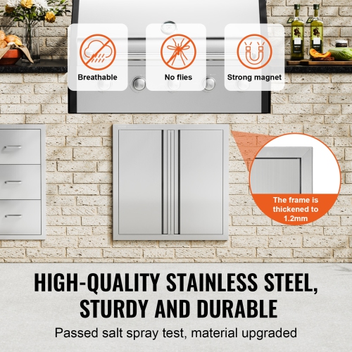 VEVOR 24W x 24H Inch BBQ Access Door, Double Outdoor Kitchen Door, Stainless Steel Flush Mount Door, Wall Vertical Door with Recessed Handles , for