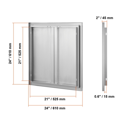 VEVOR 24W x 24H Inch BBQ Access Door, Double Outdoor Kitchen Door, Stainless Steel Flush Mount Door, Wall Vertical Door with Recessed Handles , for