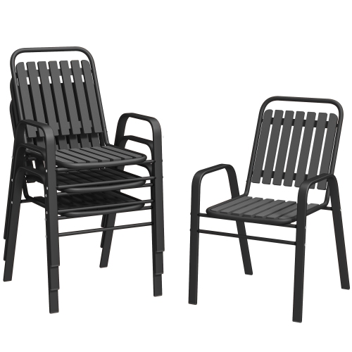 Outsunny Outdoor Dining Chairs Set of 4, Metal Chairs Stackable 17" Seat Height with High Backrest and Armrest, for Patio, Balcony, Deck, Garden,