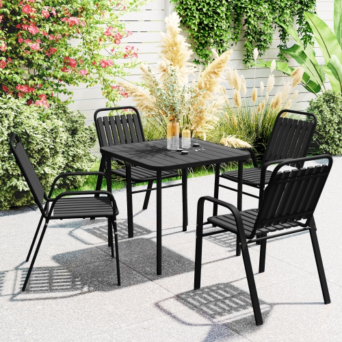 Outsunny Outdoor Dining Chairs Set of 4, Metal Chairs Stackable 17" Seat Height with High Backrest and Armrest, for Patio, Balcony, Deck, Garden,