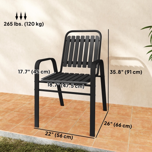 Outsunny Outdoor Dining Chairs Set of 4, Metal Chairs Stackable 17" Seat Height with High Backrest and Armrest, for Patio, Balcony, Deck, Garden,