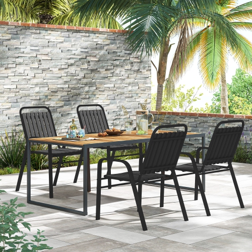 Outsunny Outdoor Dining Chairs Set of 4, Metal Chairs Stackable 17" Seat Height with High Backrest and Armrest, for Patio, Balcony, Deck, Garden,