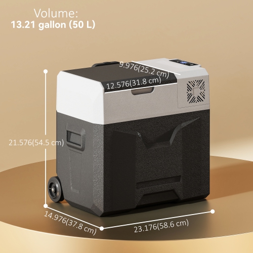 Réfrigérateur de voiture Outsunny de 50 litres, réfrigérateur de congélateur portatif à compresseur 12/24 V, glacière électrique pour le camping,