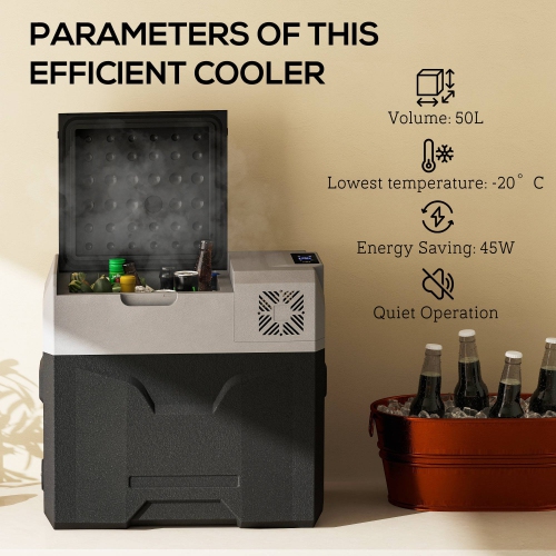 Réfrigérateur de voiture Outsunny de 50 litres, réfrigérateur de congélateur portatif à compresseur 12/24 V, glacière électrique pour le camping,