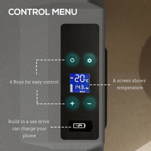 Réfrigérateur de voiture Outsunny de 50 litres, réfrigérateur de congélateur portatif à compresseur 12/24 V, glacière électrique pour le camping,