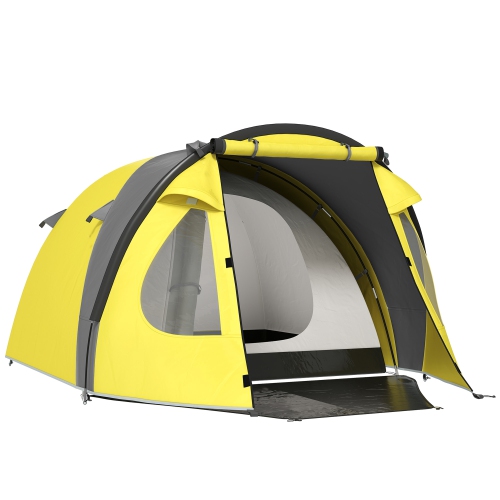 OUTSUNNY  4 Person Camping Tent, Easy Set Up Dome Tent Family Tent, 3000MM Waterproof Tents for Camping \w Porch And Bedroom Sewn-In Groundsheet For