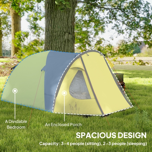 Outsunny 4 Person Camping Tent, Easy Set Up Dome Tent Family Tent, 3000mm Waterproof Tents for Camping with Porch and Bedroom Sewn-in Groundsheet for
