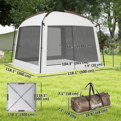 Tente à moustiquaire Outsunny 10 x 10 pi, abri à moustiquaire UV50+ avec 2 portes, abri de camping avec sac de transport et piquets,