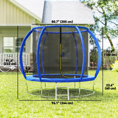 Soozier 8ft Trampoline Outdoor, ASTM Certified Recreational Trampoline Rebounder with Galvanized Circular Base, Enclosure Net, Ladder and Safety