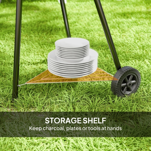 Outsunny 17" Kettle Charcoal BBQ Grill with BBQ Accessories, Barbecue Grill with Shelf, Ash Catcher, Wheels, Handles for Outdoor Cooking, Patio