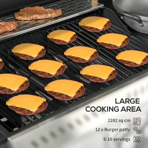 Outsunny Propane Gas Grill with 3 Main Burners, 1 Side Burner, 38,000 BTU Outdoor BBQ Grill Cart with Wheels, Warming Rack, Shelves, Thermometer,